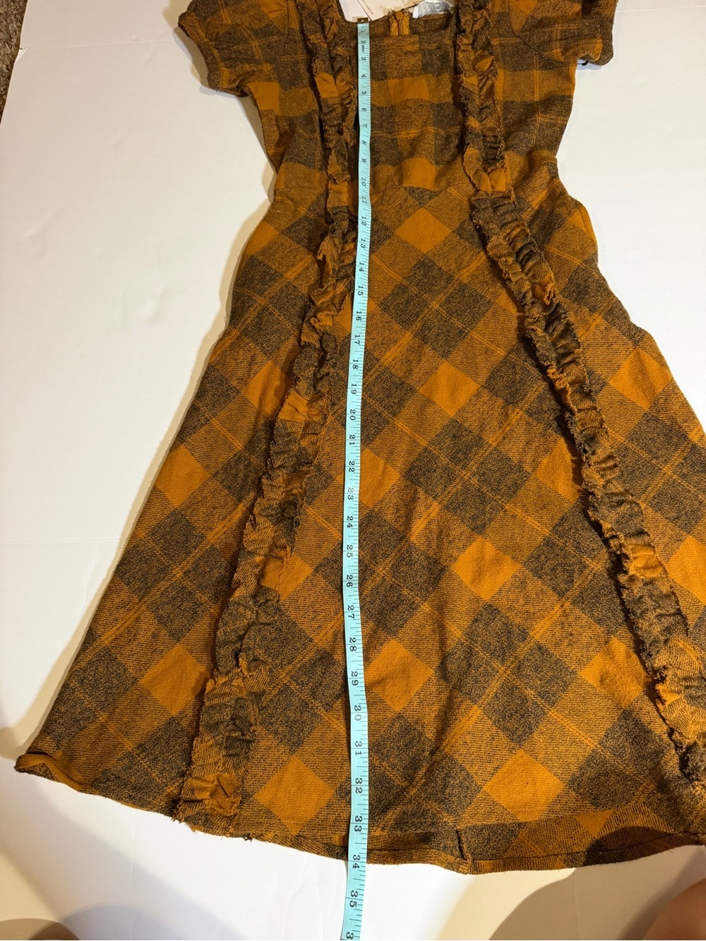 Ivy City Co Orange and Brown Plaid Midi Dress - Picture 3 of 6